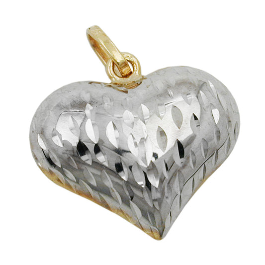 Pendant 14x16x6mm heart bicolor diamond-cut 9Kt GOLD
