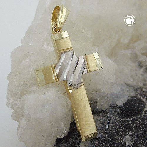 Pendant 20x14mm cross bicolor 9Kt GOLD