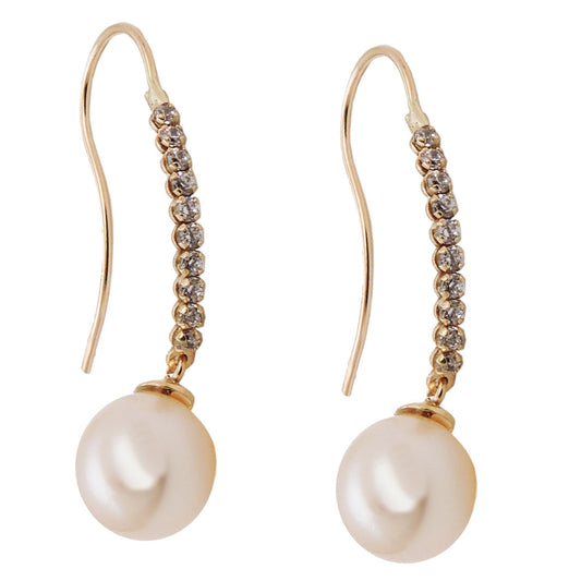 Ear hook earrings 27x7mm earrings with freshwater cultured pearl and zirconias 9Kt GOLD