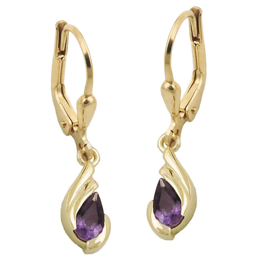 Ear leverback earrings earrings 25x5mm drops amethyst 9K GOLD