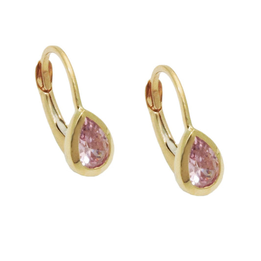 Ear stud earrings 14x5mm drop zirconia pink 9Kt GOLD