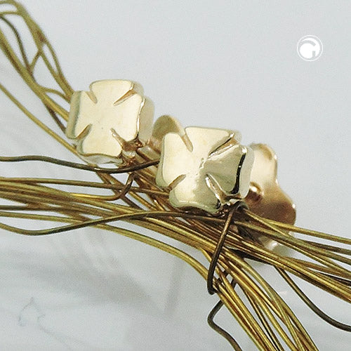 Stud earring 5mm clover leaf shiny 9Kt GOLD