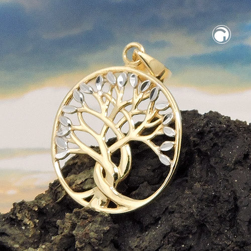 Pendant 17x16mm Tree of Life bicolor 9Kt GOLD