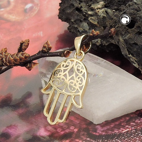 Pendant 16x12mm protective symbol hand 9Kt GOLD