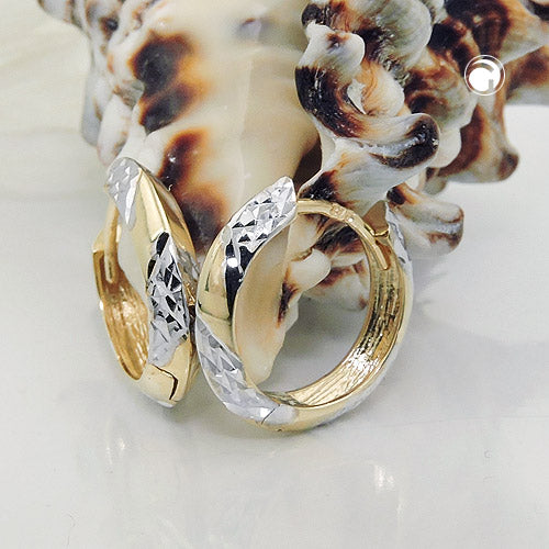 Creole 14x3mm folding hinge angular bicolor diamond-coated 9K GOLD