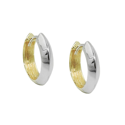 Hoop earrings 14x3mm with bicolor hinges, 9K gold