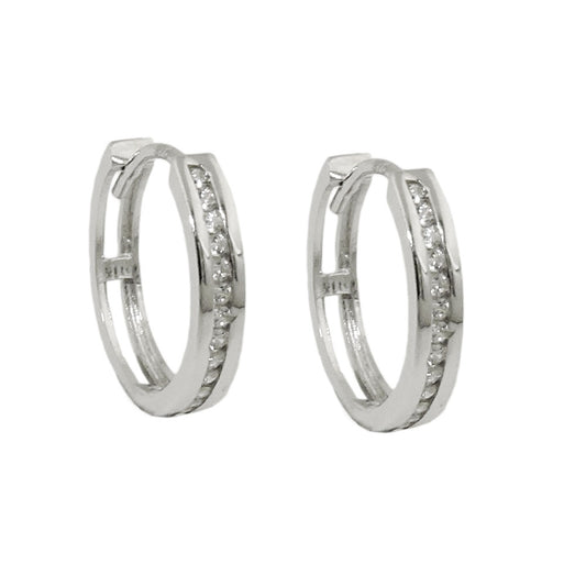 Hoop earring 14x3mm hinged with zirconias 9Kt white gold