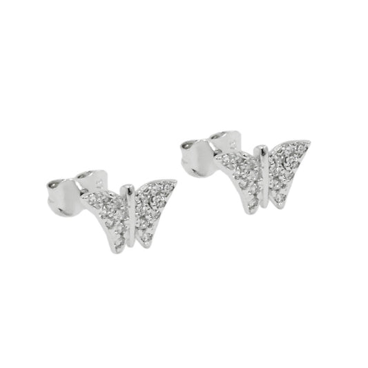 Stud earring 6x9mm butterfly 9Kt white gold