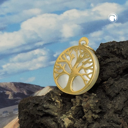 Pendant 12mm Tree of Life with mother of pearl 9Kt GOLD