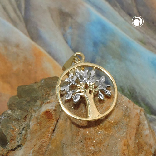 Pendant 12mm Tree of Life bicolor 9Kt GOLD