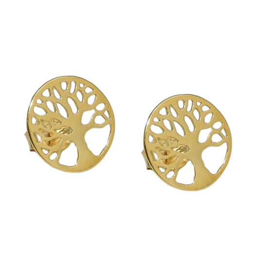 Stud earrings 10mm tree of life filigree shiny 9Kt GOLD