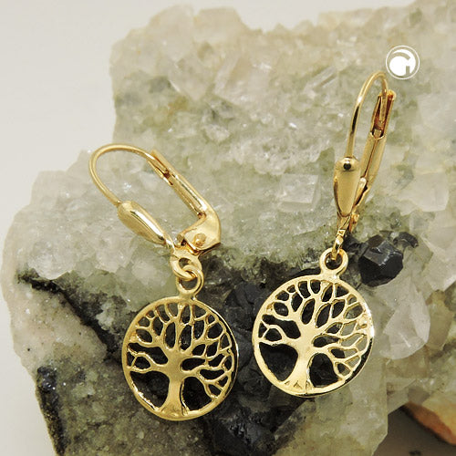 Ear leverback earrings earrings 26x10mm tree of life shiny 9K GOLD