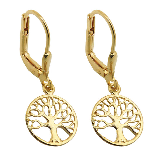 Ear leverback earrings earrings 26x10mm tree of life shiny 9K GOLD