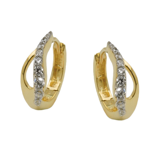 Creole 13x5mm folding hinge teardrop shape with zirconias 9K GOLD
