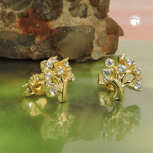 Stud earrings 9x8mm tree with zirconias GOLD 9Kt