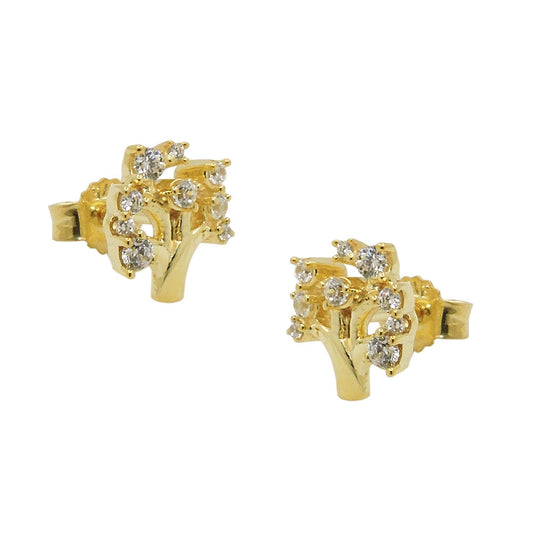 Stud earrings 9x8mm tree with zirconias GOLD 9Kt