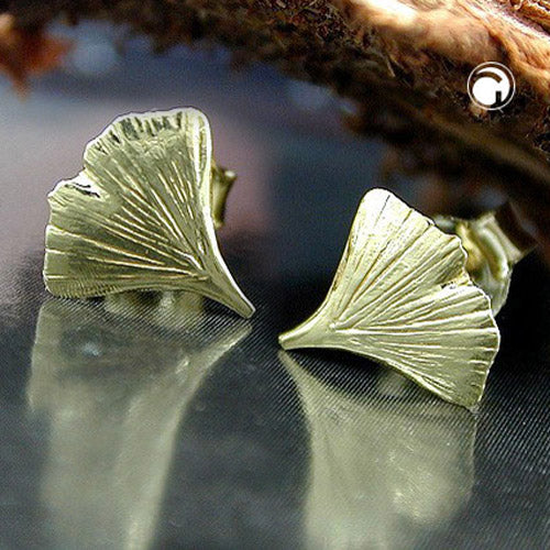 Stud earring 9mm ginkgo leaf shiny 9Kt GOLD
