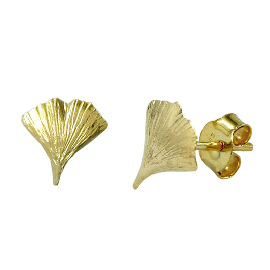Stud earring 9mm ginkgo leaf shiny 9Kt GOLD