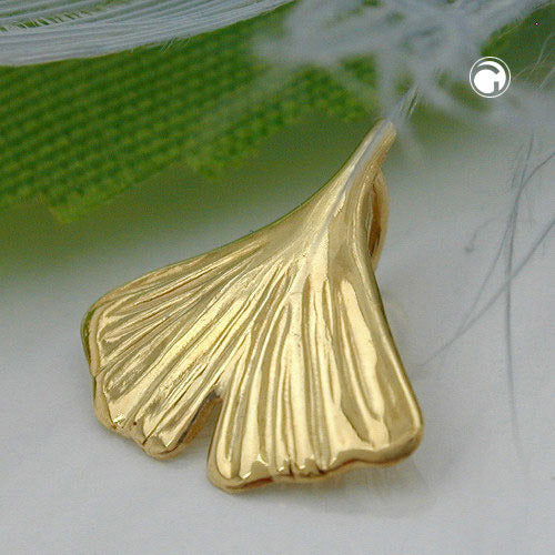 Pendant 12mm ginkgo leaf shiny 9Kt GOLD