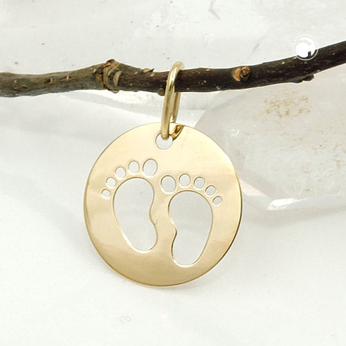 Pendant 12mm engraving pendant for birth little feet 9Kt GOLD