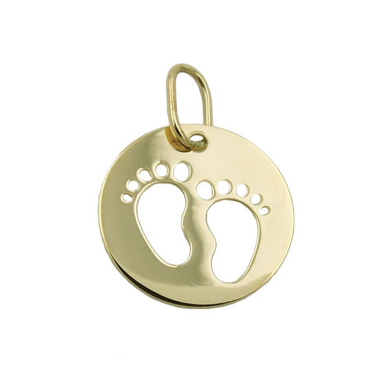 Pendant 12mm engraving pendant for birth little feet 9Kt GOLD