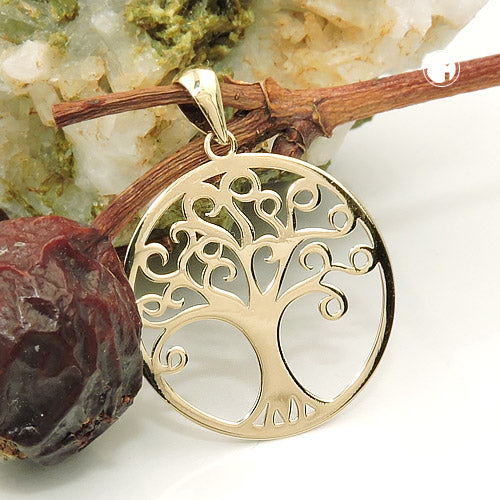 Pendant 20mm Tree of Life shiny 9K GOLD