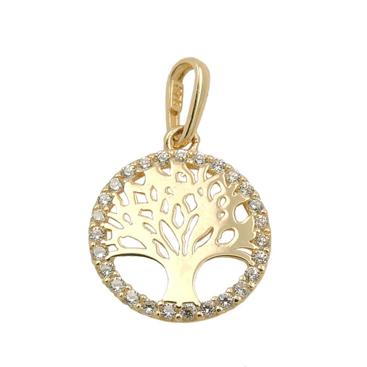Pendant 11mm Tree of Life edge with zirconias 9Kt GOLD