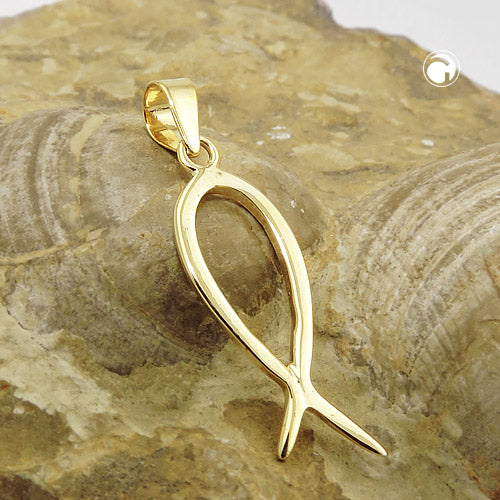 Pendant 20x7mm religious symbol Jesus fish shiny 9Kt GOLD