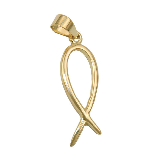 Pendant 20x7mm religious symbol Jesus fish shiny 9Kt GOLD