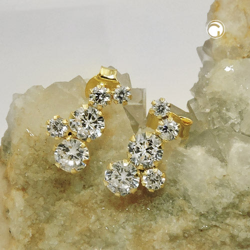 Ear studs earring 12x6mm arch each with 5 zirconias 9Kt GOLD