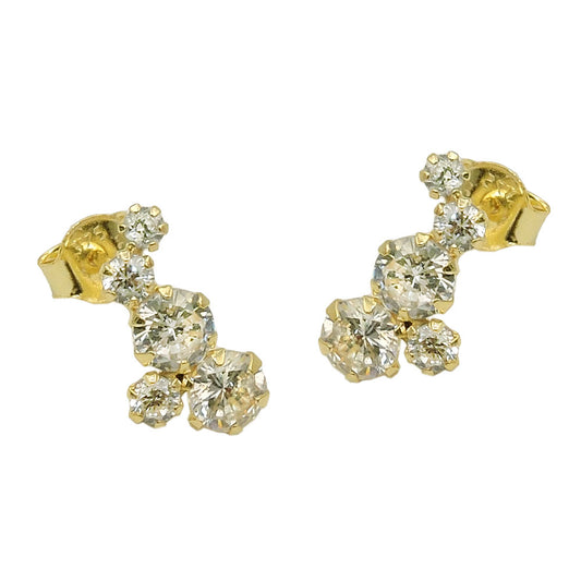 Ear studs earring 12x6mm arch each with 5 zirconias 9Kt GOLD