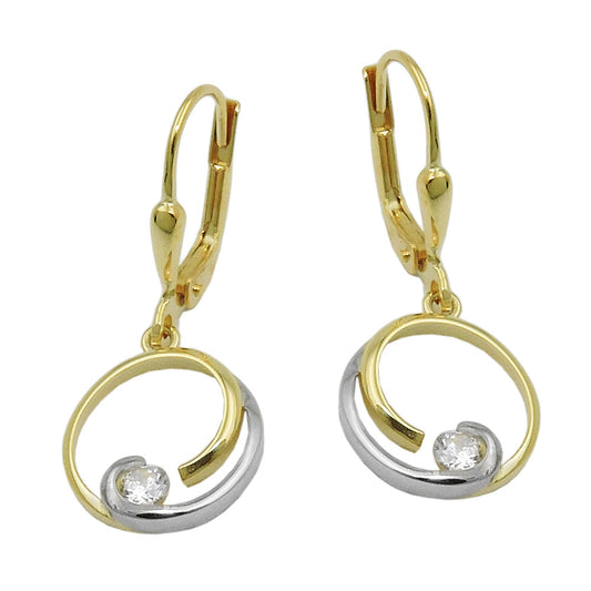 Leverback earring 28x11mm bicolor circle with zirconia 9Kt GOLD