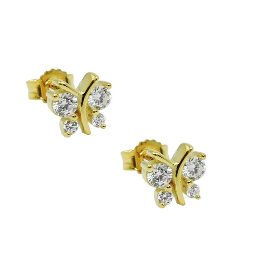 Stud earring 6x6mm butterfly with 4 zirconias 9Kt GOLD