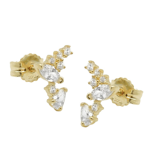Stud earrings 7x6mm fantasy bow with zirconias 9Kt GOLD