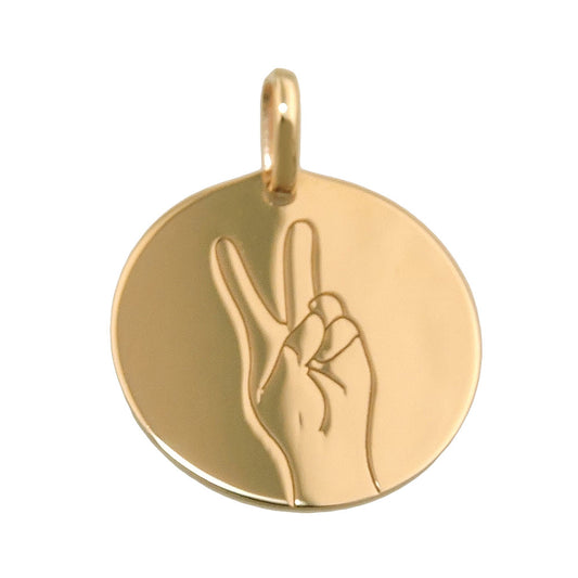 Pendant engraving plate 16mm with laser engraving Peace-Victory sign shiny 9Kt GOLD