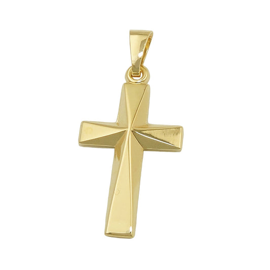 Pendant 21x13mm cross shiny center angular shaped 9Kt GOLD