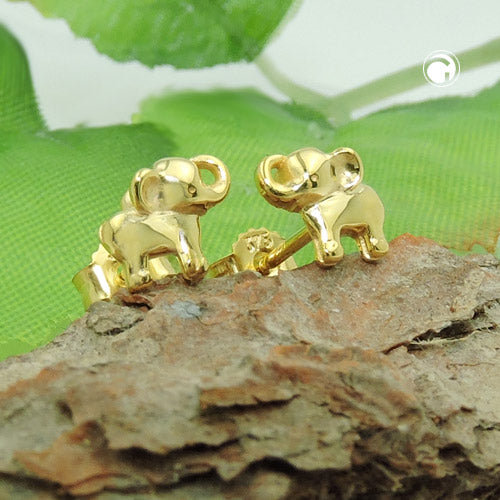 Stud earring 6x7mm small elephant shiny 9Kt GOLD