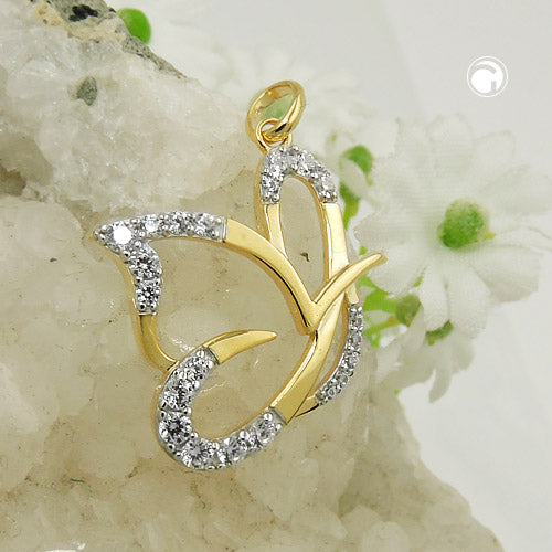Pendant 17x19mm stylized butterfly with zirconias 9Kt GOLD