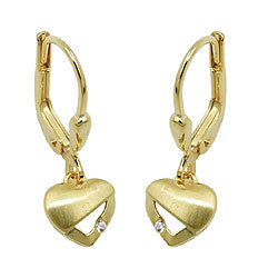 Ear clip earrings 21x7mm heart matt-shiny with zirconia 9Kt GOLD