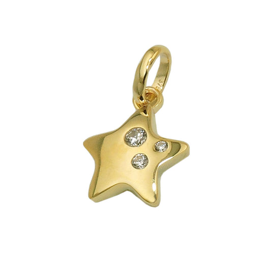 Pendant 10x10mm star shiny with 3 zirconias 9Kt GOLD