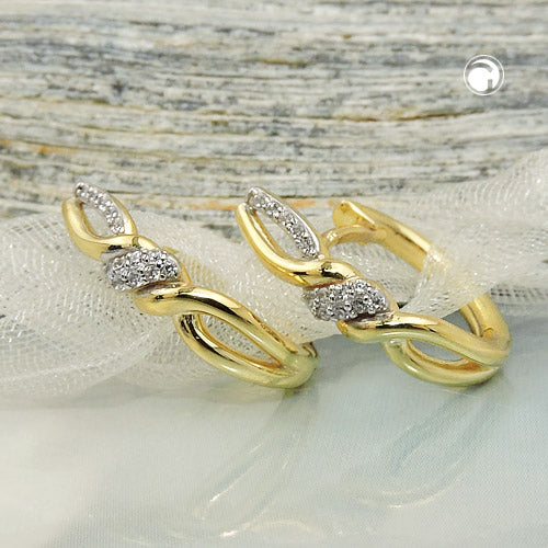 Hoop earrings 18x4mm folding hinge crossed zirconias 9Kt GOLD