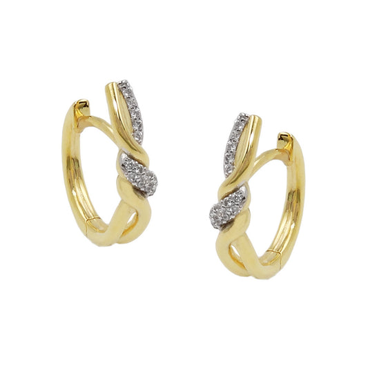 Hoop earrings 18x4mm folding hinge crossed zirconias 9Kt GOLD