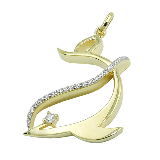 Pendant 25x20mm stylized dolphin with zirconias 9Kt GOLD
