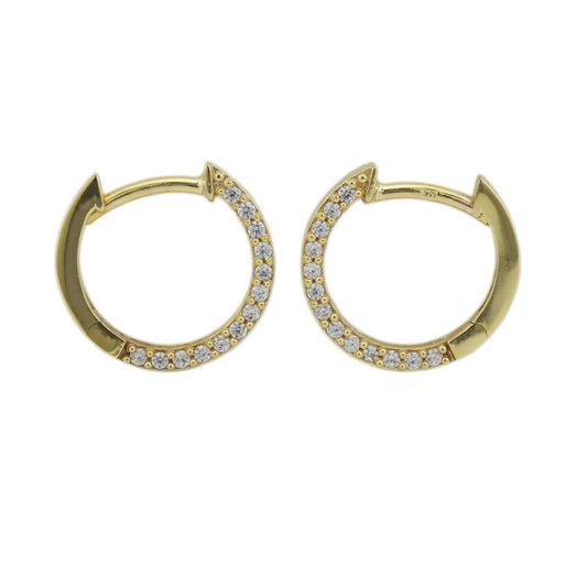 Hoop earring 13x2mm hinged with zirconias 9Kt GOLD