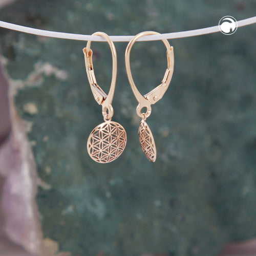 Ear clip earrings 25x9mm Flower of Life 9Kt GOLD