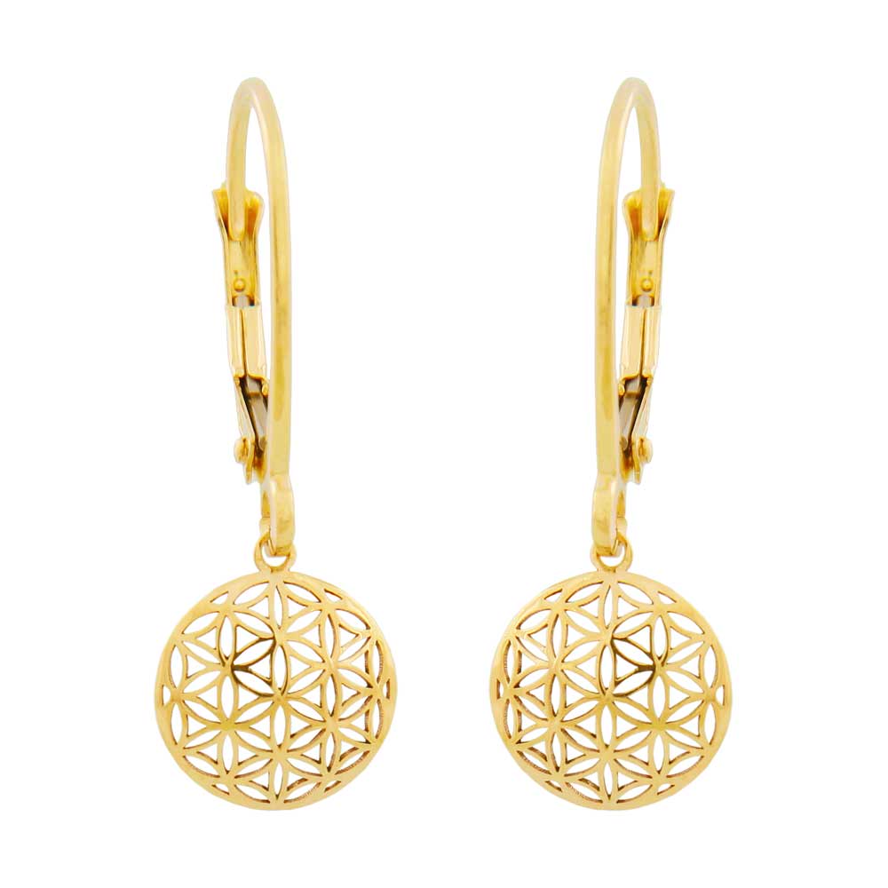 Ohrbrisur Ohrhänger Ohrringe 25x9mm Blume des Lebens 9Kt GOLD