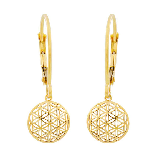 Ear clip earrings 25x9mm Flower of Life 9Kt GOLD