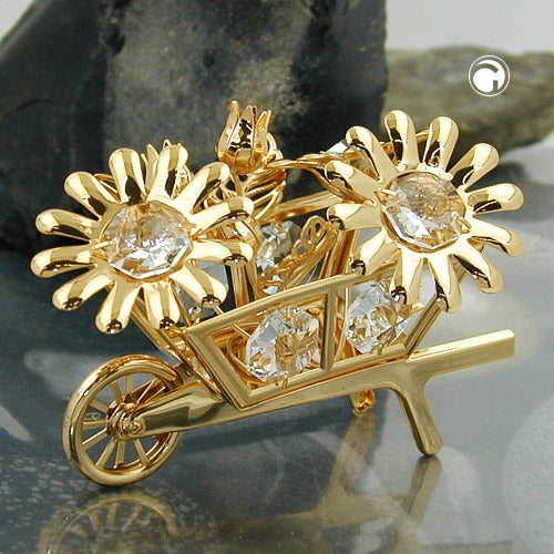 Tischdekoration „67×83 mm Blumenschubkarre mit Glas-Steinen“ – goldfarben & verspielt