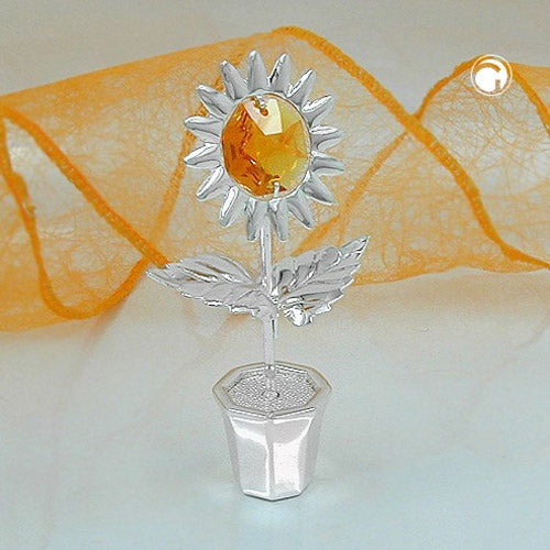 Tischdekoration „70 mm Sonnenblume im Topf“ – stilvoll mit Glaskristallen