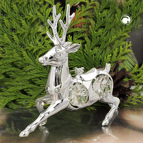 Hängedekoration „90×80 mm Hirsch mit Glaskristallen“ – stilvoll silber-plattiert